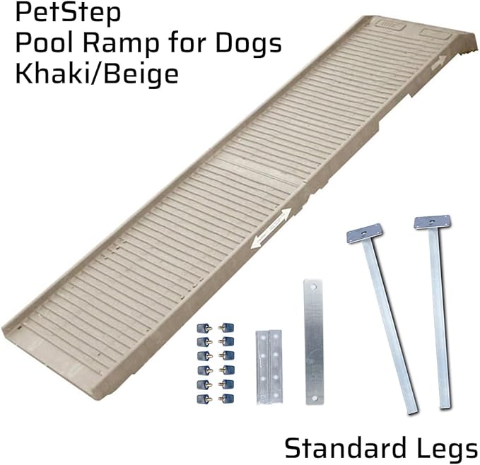 PetStep Dog Ramp for Pools - (Standard Legs, Khaki/Beige)- Small and Large Dog Pool Ramp for Above-Ground and In-Ground Pools