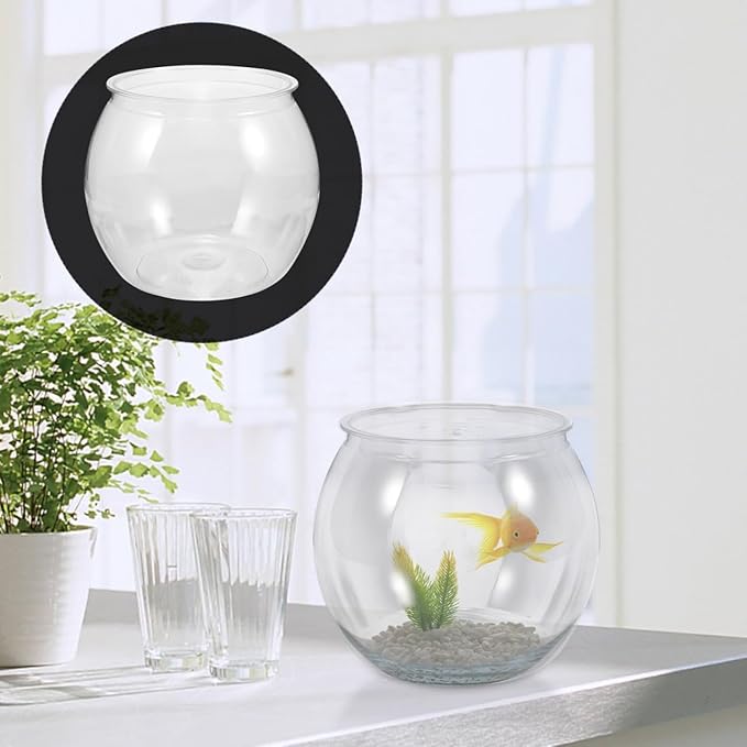 balacoo Transparent Fish Bowl Small Round Aquarium Plastic Fish Tank for Betta Goldfish Turtle Reptile Habitat Home Office Decor 6.49X6.49X5.31In