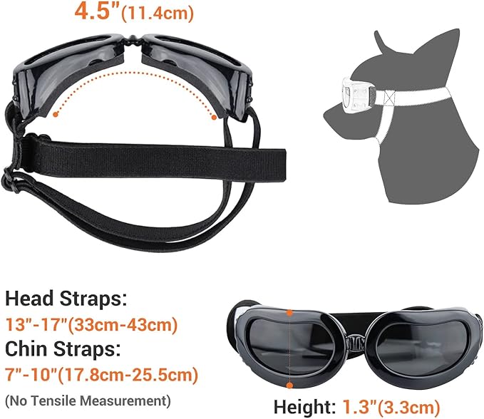 Dog Sunglasses Small Breed, UV Protection Small Dog Goggles, Wind Dust Proof Small Goggles with Adjustable Straps, Black