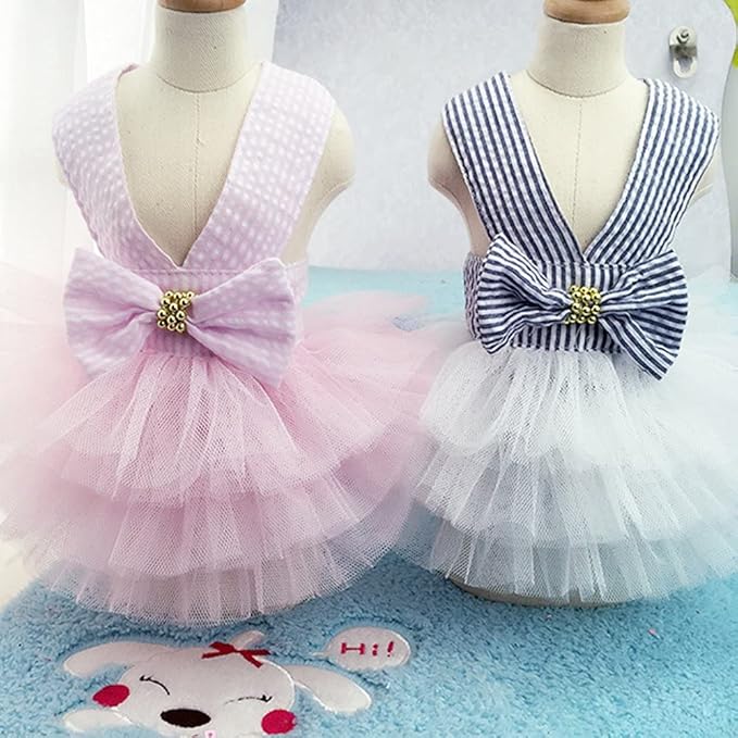 Dog Dresses, Fashion Pet Dog Clothes, Striped Mesh Puppy Dogs Princess Dresses (Blue, XX-Large)
