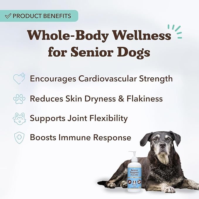 Natural Dog Company Omega 3 Fish Oil for Senior Dogs Supplement – Support Mobility, Skin, Coat, Heart & Brain, with Turmeric, Salmon & Fish Oil for Aging Dogs, Liquid Canine Supplement, 16oz