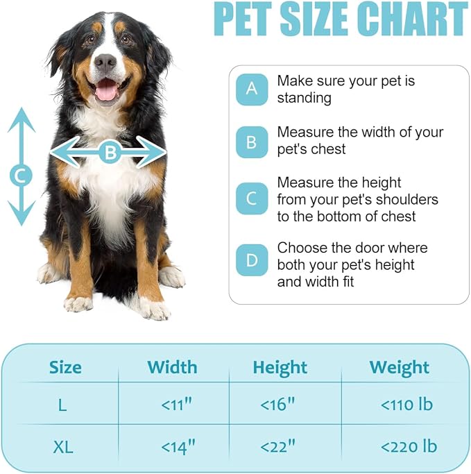 Dog Door for Wall, Energy Efficient French Doggy Door with Aluminum Frame, Telescoping Tunnel and Magnetic Flaps, Easy Install for Walls 4"- 7 7/8" Thick, Large