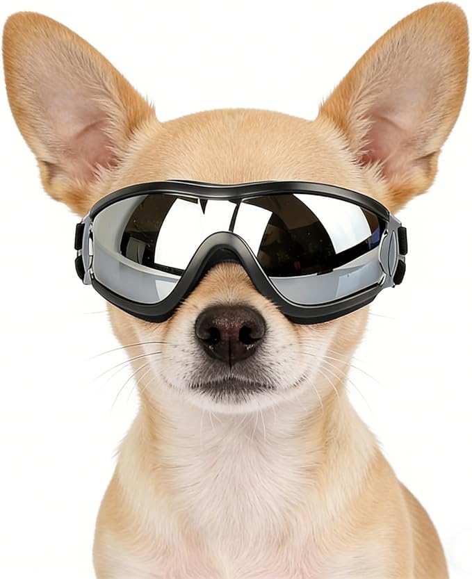 Namsan Small Dog Goggles, UV Protection Goggles for Dogs Small Breed, Puppy Sunglasses with Adjustable Straps, Windproof Dog Eye Protection for Outdoor Activities, Black