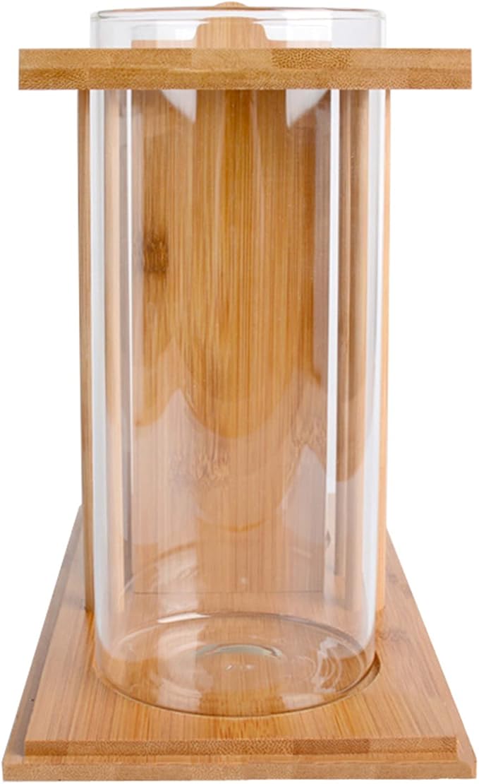 Dual Chamber Bamboo Desktop Aquarium - Mini Betta Fish Tank with LED Light, 360° View Glass Tanks for Goldfish or Small Fish, Home Office Decor