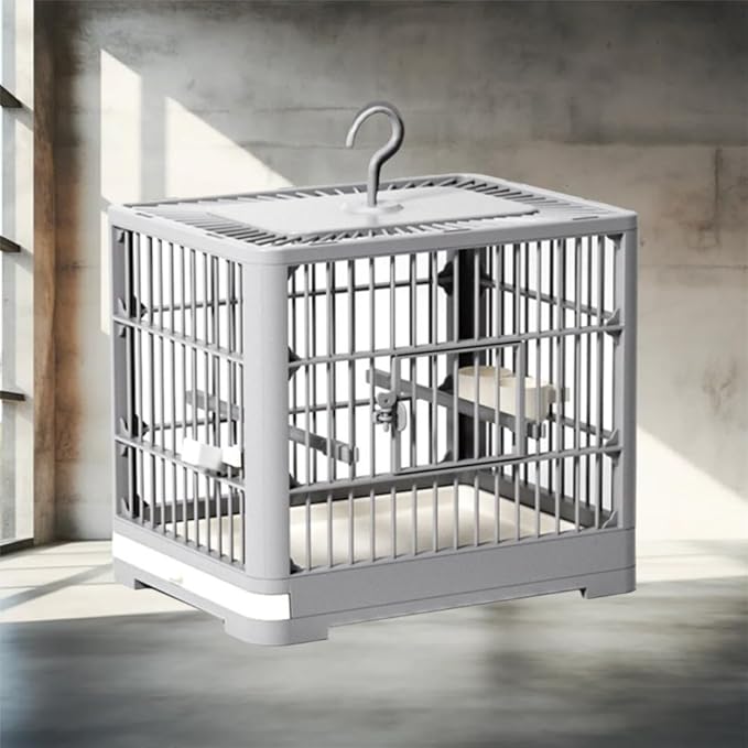 2026 New Bird Carrier Cage, Travel Bird Cage, Portable Bird Carrier, Small Birds Lightweight Parrots Cage, Detachable Tray Hook Handle Easy Transport Bird House for Travel Outdoor (Gray)
