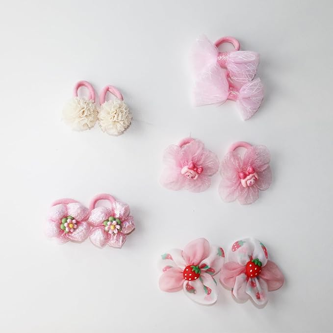20pcs Dog Hair Bows, Cute Puppy Hair Bows Flowers Bowknot Hairball Strawberry Mix Styles, Pet Grooming Rubber Bands Dogs Hair Accessories Handmade