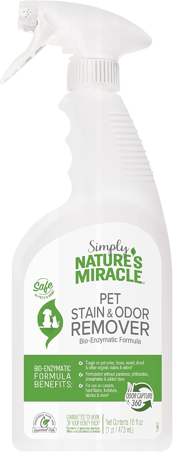 Nature's Miracle Simply Pet Stain and Odor Remover, 16 Ounce, Made with 86% Plant-Derived Surfactants
