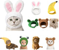5 Pcs Cat Costume Hats - Banana Frog Lion Bunny Brown Bear Headwear for Cats, Kitten Puppy Party Easter Costume Accessory Headwear(Adjustable Breathable Design)