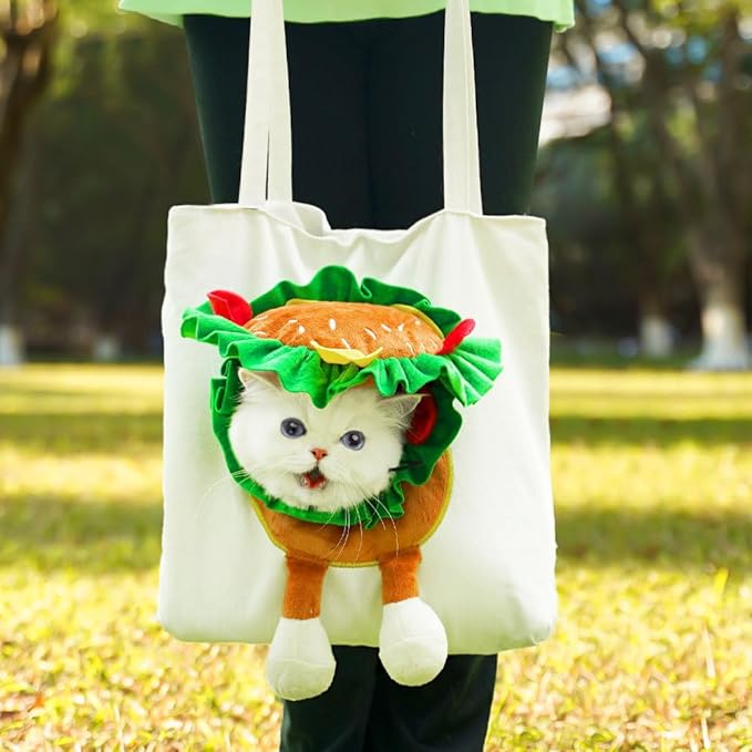 Soft Hamburger Hat Recovery Cone for Cats & Dogs - Funny Pet Collar Halloween Costume Hat for Small Pets