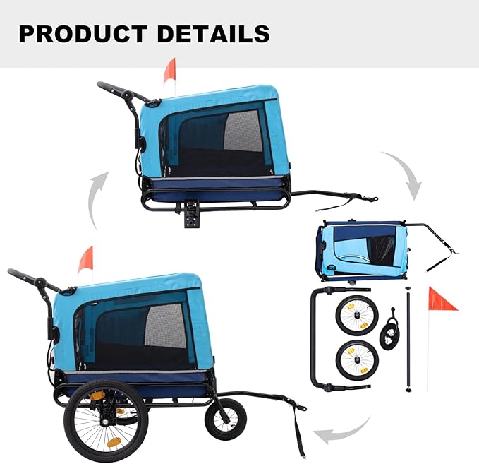 Extra Large Dog Bike Trailer, 2-in-1 Convertible Pet Stroller Cart Bicycle Carrier with Swivel Wheels & Universal Hitch, Foldable Pet/Cargo Carrier for Bicycles Camping Hiking