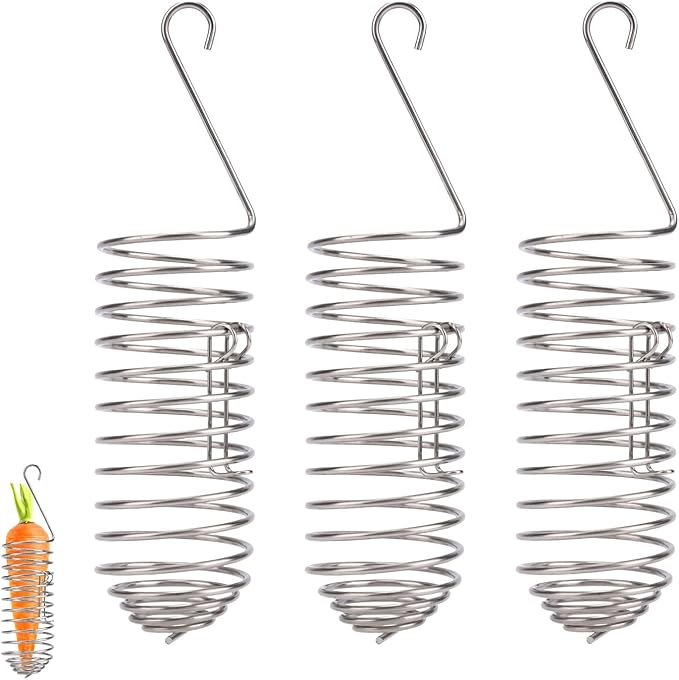 3pcs Bird Treats Holder, Stainless Steel Parrot Food Holder Hanging Basket Cage Accessories Bird Foraging Chew Toy Corn Cob Fruit Vegetable Millet Feeder for Macaw Cockatoo Parakeet Canary