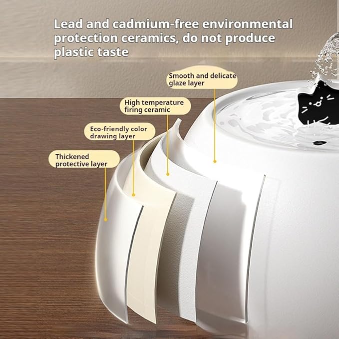 Ceramic Cat Water Fountain -50oz/1.5L Cat Fountain for Drinking- Pet Water Fountain for Cats Indoor - Automatic Water Dispenser Bowl - Cat Feeding & Watering Supplies for Small Dog，Black