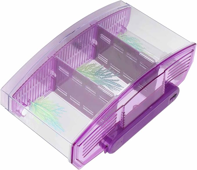 GLOGLOW TripleChamber Fish Breeder Box for Aquarium, Breeding Tanks Transparent LED Acrylic Small Fishes Breeding Isolation Box with Six LED Lights and Water Change Valve Breeder (Purple)