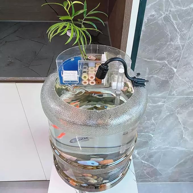 Upcycled Aquarium Kit with Stand - 5 Gallon Fish Tank Starter Kit with Drain Valve & Feeding Port for Easy Cleaning (Iron Stand)
