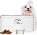 Plexon Metal Dog Food Storage Container with Scoop - Small Dog Food Container 10lbs Holder Treat Jar Bin with Lid - Pet Chow Storage Canister Tin, 2 Gallon, White