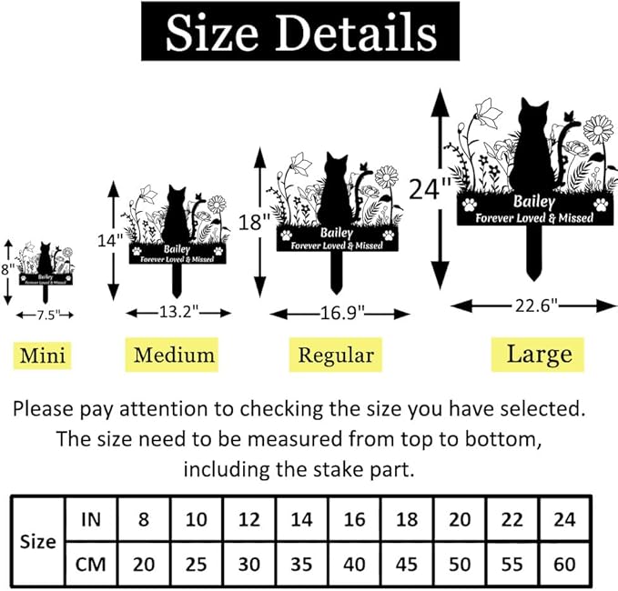 Custom Cat Name Memorial Grave Stake Marker, Personalized Floral Cat Memorial Grave Marker, Customized Flowers Butterfly Cat Memorial Stake Outdoor Metal Grave Plaque Cat Memorial Statue