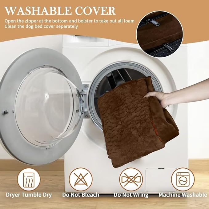 Comfort Expression Orthopedic Dog Bed for Extra Large Dogs 45x35 Inch, Waterproof Egg Crate Foam XL Pet Bed with Removable Bolsters, Dog Couch with Washable Cover & Non-Slip Bottom, Dark Brown