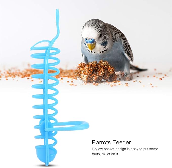 Millet Holder for Birds Parrots Feeder Basket Hollow Basket Food Fruit Feeding Perch Stand Hanging Fruit Vegetable Millet Container Birds Feeders(Blue)