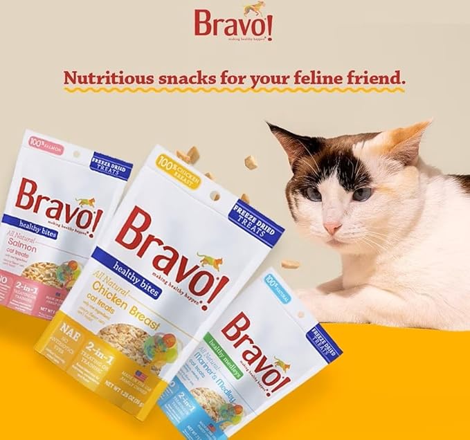 Bravo! Healthy Bites Single Ingredient Freeze Dried Raw Cat Treats, Chicken Breast, 1.5 Ounce, High Protein, Grain Free, Gluten Free