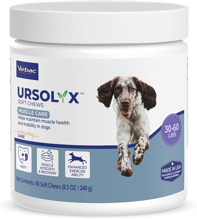 Virbac URSOLYX™ Soft Chews for Dogs | Muscle Health Support for Senior, Active or Recovering Dogs, Medium 30-60lbs | 60 Count 2- Month Supply