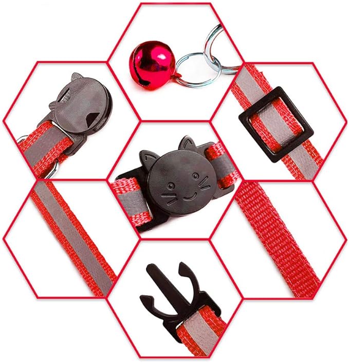 4 Pcs Cat Collars with Bell, Breakaway & Reflective, Nylon, 4 Colors, 7-12 Inch, Unisex, Small Breeds