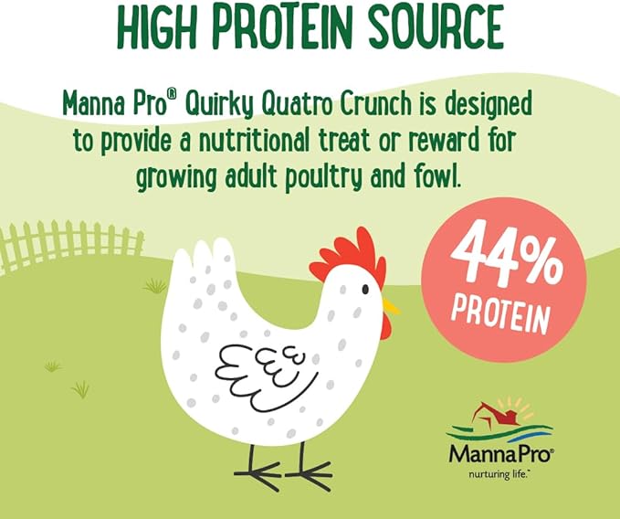 Manna Pro Farmhouse Favorites Quirky Quatro Crunch, 100% Natural Protein Treat for Mixed Flocks & Poultry – Blend of Black Solider Fly Larvae for Chicks and Chickens, Mealworms, Beetles & Shrimp – 2lb