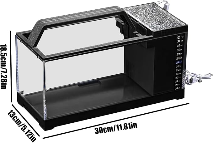 Aquarium Starter Kit - Home Setup Fish Tank Kit, Small LED Filter Bowl | Smart Tabletop Aquatic Tank, Silent Pump Filtration System with Light for Office Desk Room Living Area Display