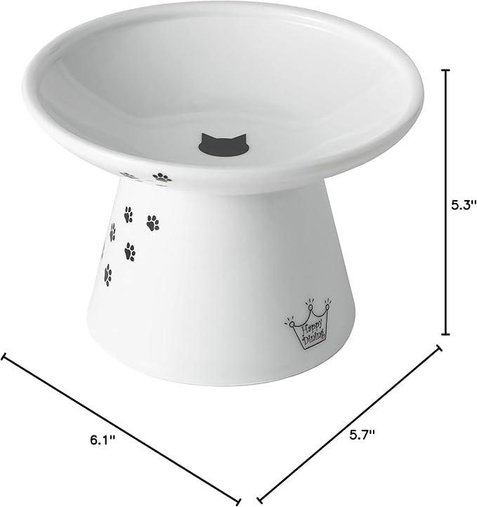 Necoichi Raised Cat Food Bowl – Ceramic Elevated Cat Bowl for Whisker & Neck Fatigue, Dishwasher Microwave Safe – Non-Slip & Anti Vomiting Ergonomic Design (Cats, Extra Wide, 2-Cups Capacity)