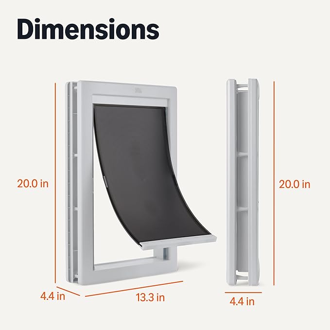 Amazon Basics Adjustable Plastic Dog and Cat Door, Large, 20.00’’ x 13.31’’ x 4.45’’, White and Grey