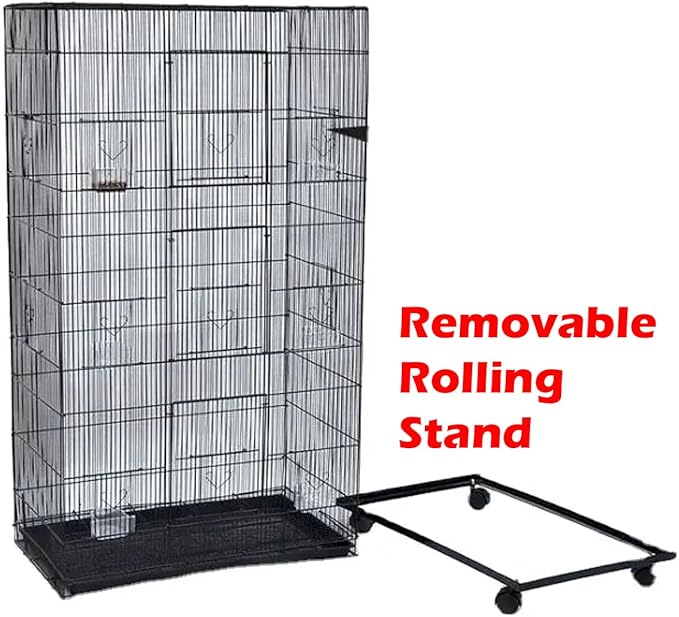 55" X-Large 3/8-Inch Tight Bar Spacing Multiple Flight Bird for Small Size Aviary Budgie Canary Finch Breeding Cage with Removable Rolling Stand