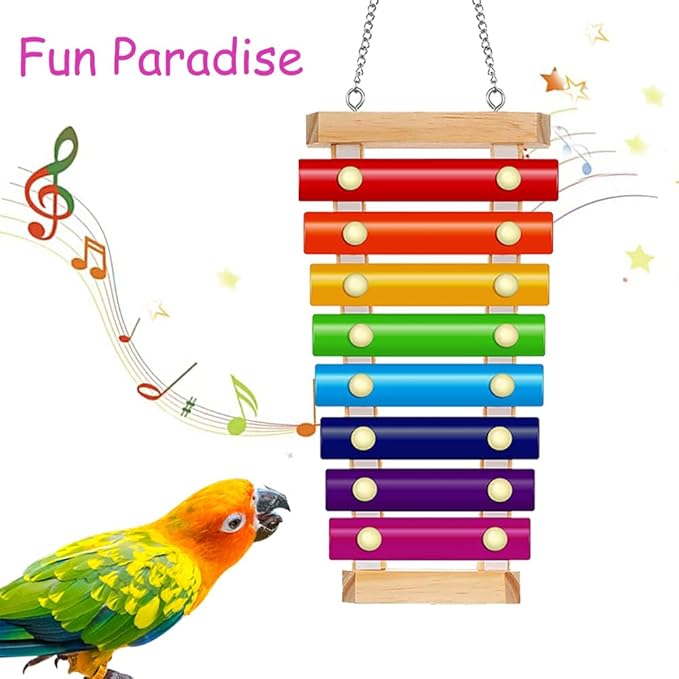 Colorful Bird Xylophone Toy Interactive Training Toy Bird Cage Bell Toy Accessories Music Musical Enrichment Bells for Conure Budgie Cockatiel African Grey Parakeet Finch Parrot Love Birds