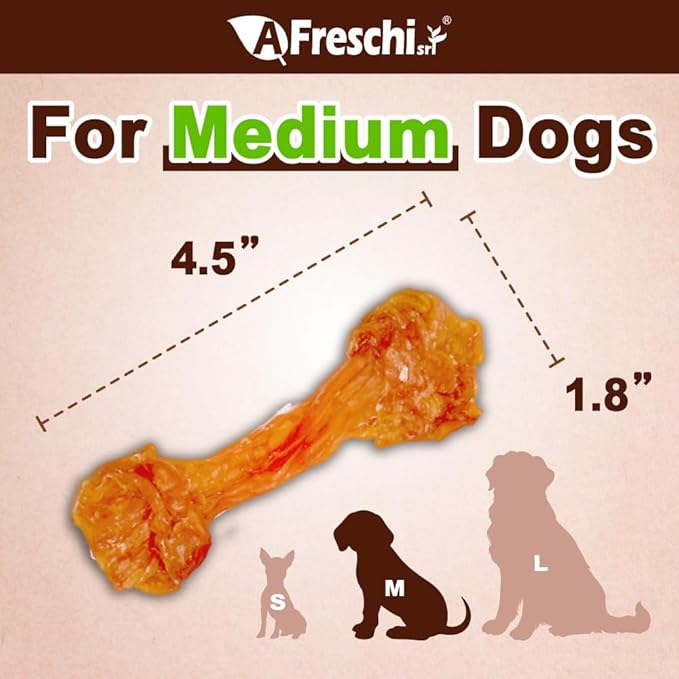 A Freschi srl Turkey Tendon of Dog Bones Shape, USA-Sourced, Limited-Ingredient, Rawhide-Free, Long-Lasting, All-Natural Dog Treats for Medium Dogs, 10 oz Pack (M)