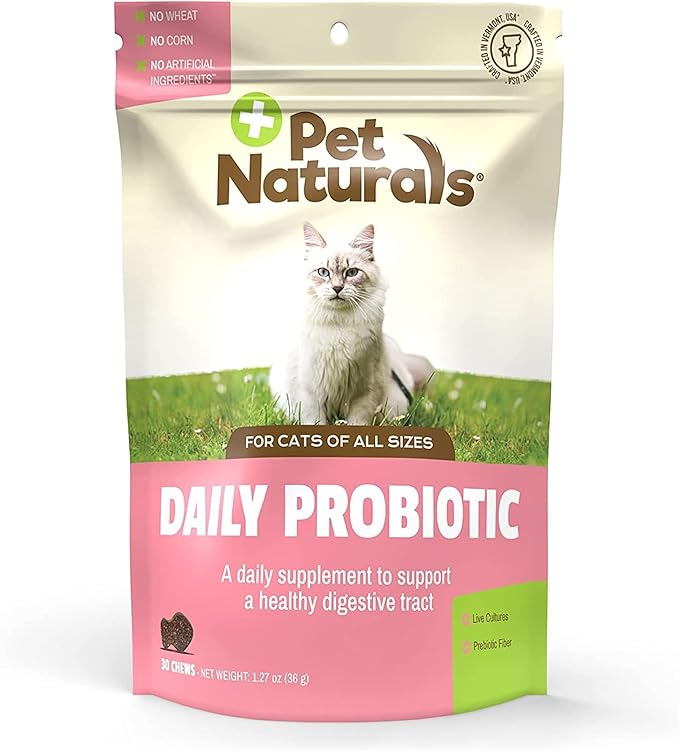 Pet Naturals Probiotic for Cats – 30 Soft Chews, Daily Cat Digestive Support & Gut Health Supplement, Cat Probiotic Treats with N-Acetyl, Glucosamine & Enzymes for Immune & Stool Balance, All Breeds