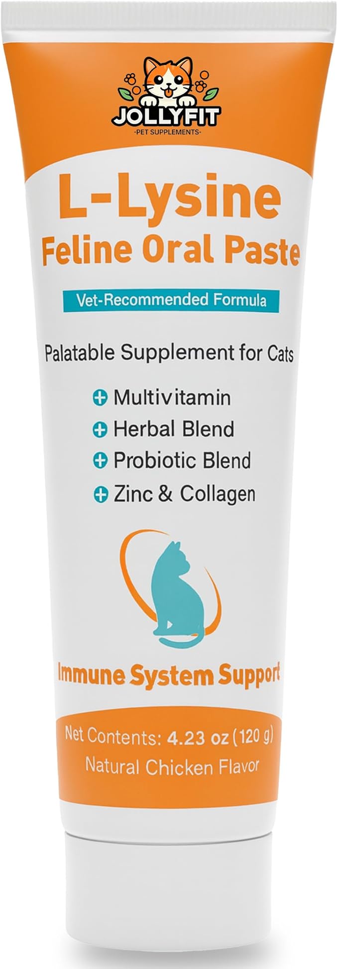L-Lysine for Cats Oral Paste – Immune & Respiratory Support for Felines – with Collagen, Zinc, Multivitamins & Probiotics – Natural Chicken Flavor, 4.23 oz (120g)