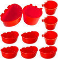 10 Pcs Hanging Cage Cups Birds Feeders Seed Bowl Chicken Feeder Waterer Dish Rabbit Water Food Poultry Pigeon Wire Cage (Red)