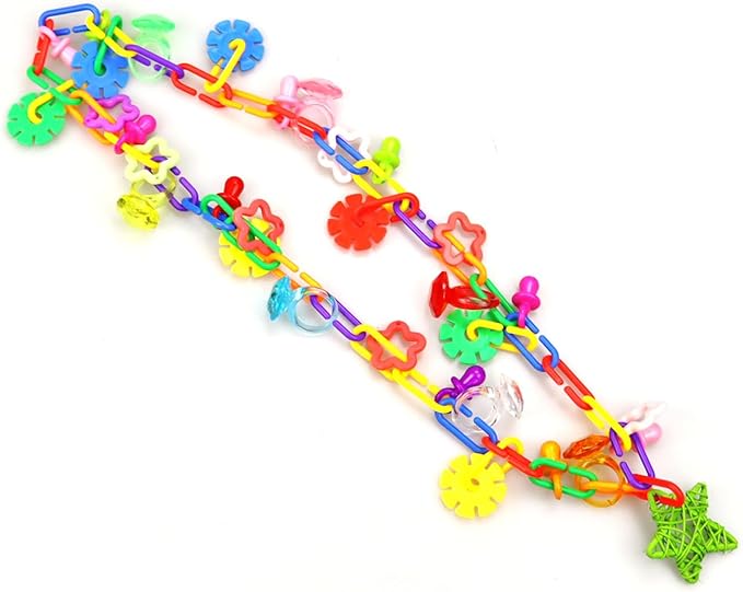2 Pack Bird Necklace Toy Rainbow Necklace Bird Toy Bird Chewing Toy Cage Links Bird Swing & Climbing Chain for Smaller-Sized Birds