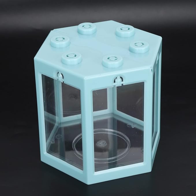 Small Betta Fish Tank, Hex Shape Portable Mini Aquarium Tank, Fish Tank Starter Kits Fish Bowl Aquarium Starter Kits for Turtle Reptile Shrimp Moss Crab Insects Habitat as Decoration(Blue)