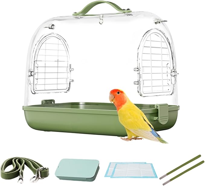 Bird Carrier Backpack, Portable Transparent Pet Bag, Breathable Travel Carrier with Removable Perch, Cockatiel Conure Parakeet Transport Cage for Outdoor Trips, Small Bird Travel Accessories