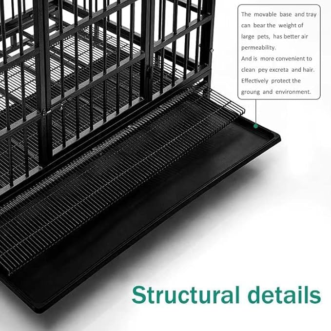 Oranland 48 Inch Heavy Duty Dog Crate Cage with Wheels, High Anxiety Indestructible, Sturdy Locks Design, Double Door and Removable Tray, Extra Large XL XXL