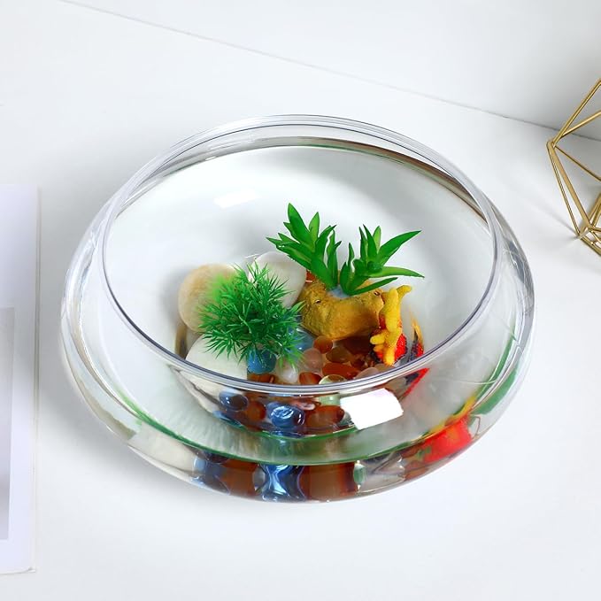 Yardwe Transparent Aquarium Tank 9.52 Inch Desktop Betta Fish Bowl with Hydroponic Plant Holder Clear Plastic Fish Bowl for Home Office Decoration