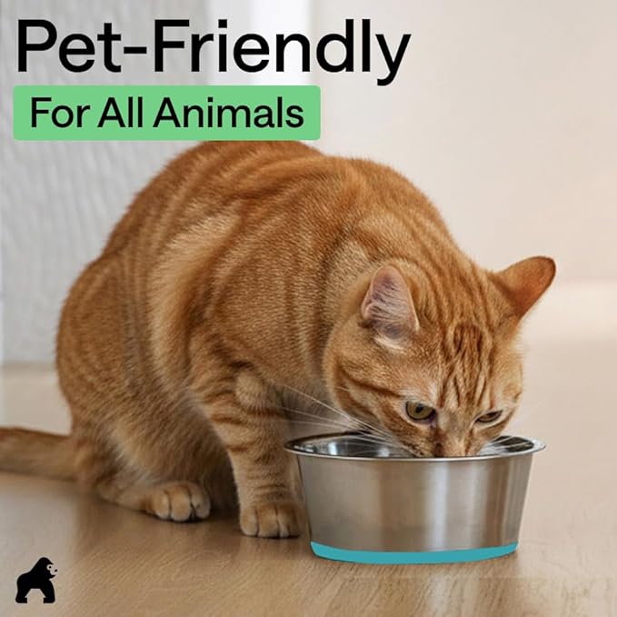 GORILLA GRIP Dog Bowls, Holds 4 Cups Each (32 fl oz), Heavy Duty Stainless Steel Food and Water Bowl for Feeding Dogs and Cats, Dishwasher Safe, Rust Resistant, BPA Free Rubber Base Set of 2 Turquoise