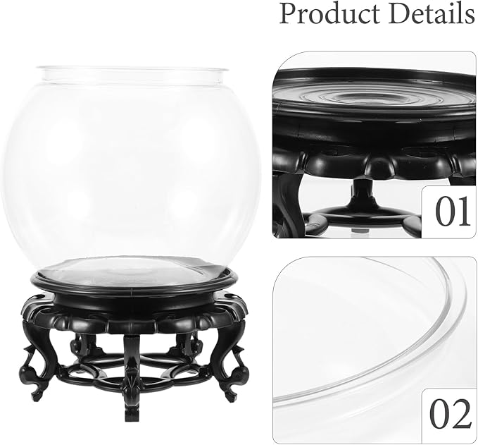POPETPOP Small Plastic Round Fish Bowl with Base Mini Desktop Fish Breeding Tank Lightweight Aquarium Large 160a Model