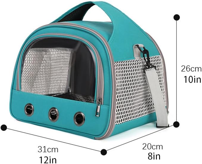Parrot Carrier Travel Bird Carrier 12 * 8 * 10in Panoramic View with Plush Mat Metal Tray Grid Foot Pad for Parrot Hamster Hedgehog Rabbit Sugar Glider (Black)