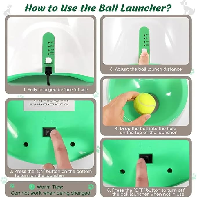 Best Automatic Ball Launcher for Dogs, USB Rechargeable Power - Indoor & Outdoor Dog Ball, Interactive Dog Fetch Tennis Ball Launcher Machine Toy for Small and Medium Dogs Comes with 3 Tennis Balls