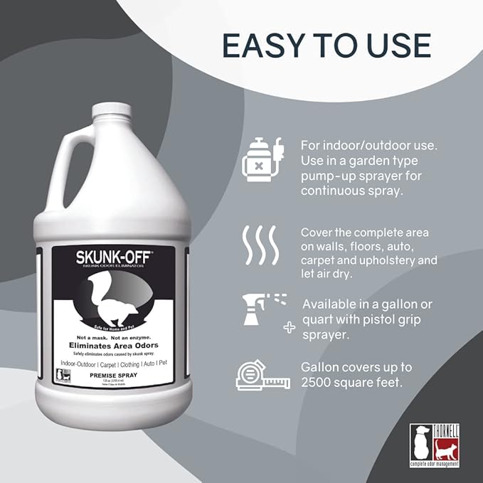 Odorcide Skunk Off Skunk Odor Eliminator Premise Spray – Ready-to-Use Skunk Odor Remover for House, Outdoors, Cars, Laundry, & More – Skunk Spray w/Safe, Non-Enzymatic Formula (1 Gallon)
