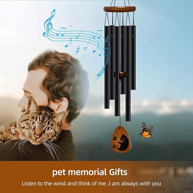 Cat Memorial Wind Chimes & Bracelet, Sympathy Gifts for Cat Lovers, 28 inches