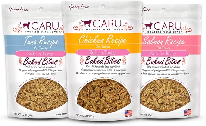 Caru - Soft ‘n Tasty Baked Bites - Variety Pack - Tuna, Chicken and Salmon - Flavorful All-Natural Treats -3 Pack