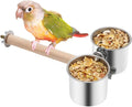 Bird Wood Stand Perch with Food Water Feeding Bowl for Parrot Parakeet Cockatiel Cage Accessories (A: Perch with 2 Feeder Cups)