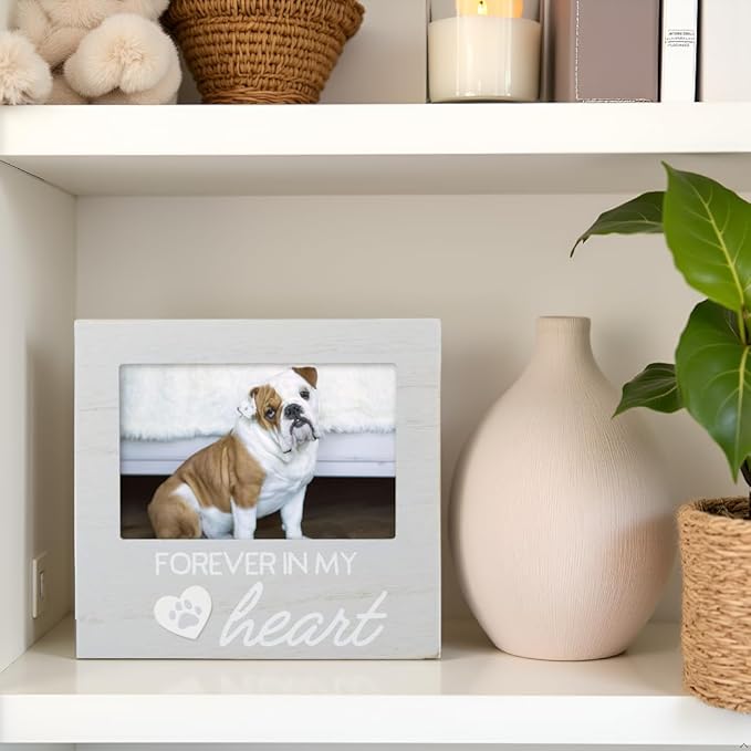 Pearhead Pet Forever In My Heart Memorial Keepsake Picture Frame - Keepsake for Dogs and Cats, Home Decor or Sympathy Gift for Pet Lovers, Heart & Paw Print Design, 4x6 Photo Insert, Gray