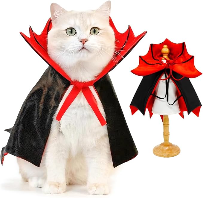 Cat Halloween Costume,Vampire Bat Wings Cape for Pets, Small Dog Halloween Costumes for Trick-or-Treating, Cosplay, Parties & Photo Shoots (Red)